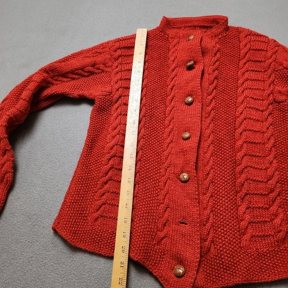 Hand Knit Cable Knit Wool Cardigan Sweater Cardigan Hand Knit Vtg - Picture 14 of 15